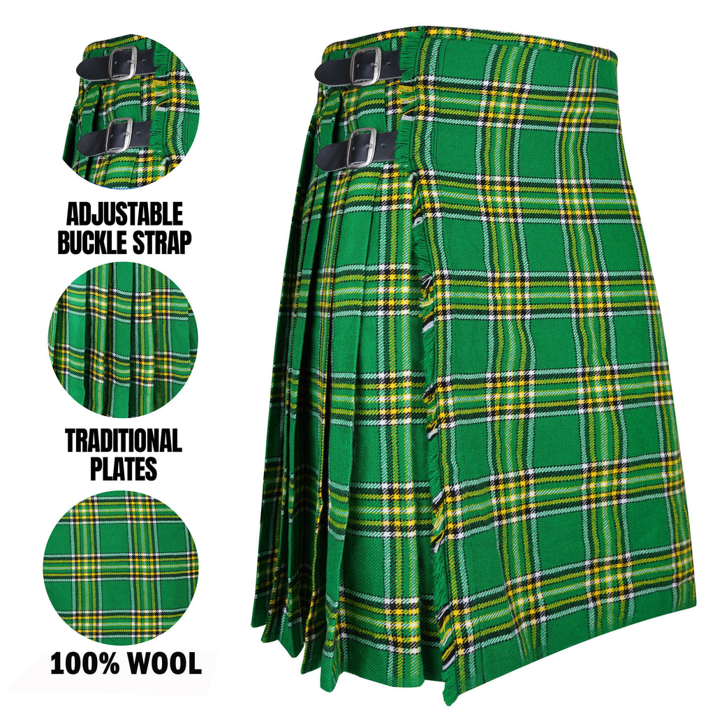 Men's Scottish Traditional 5 Yard Irish Tartan Kilt, Highland Wedding Wool Kilts