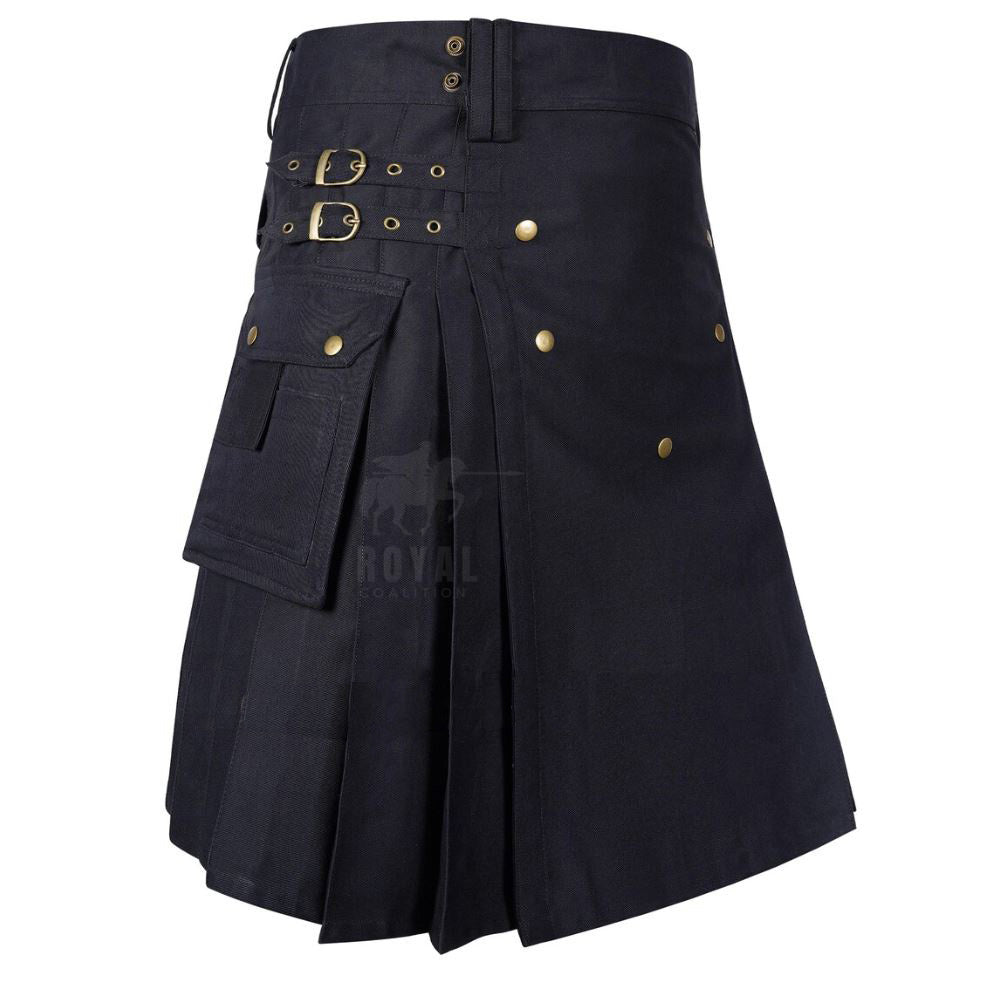 Men 's Black Cotton Utility Kilt