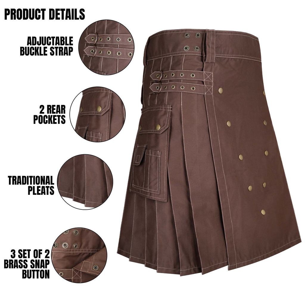 Men's Brown Cotton Utility Kilt