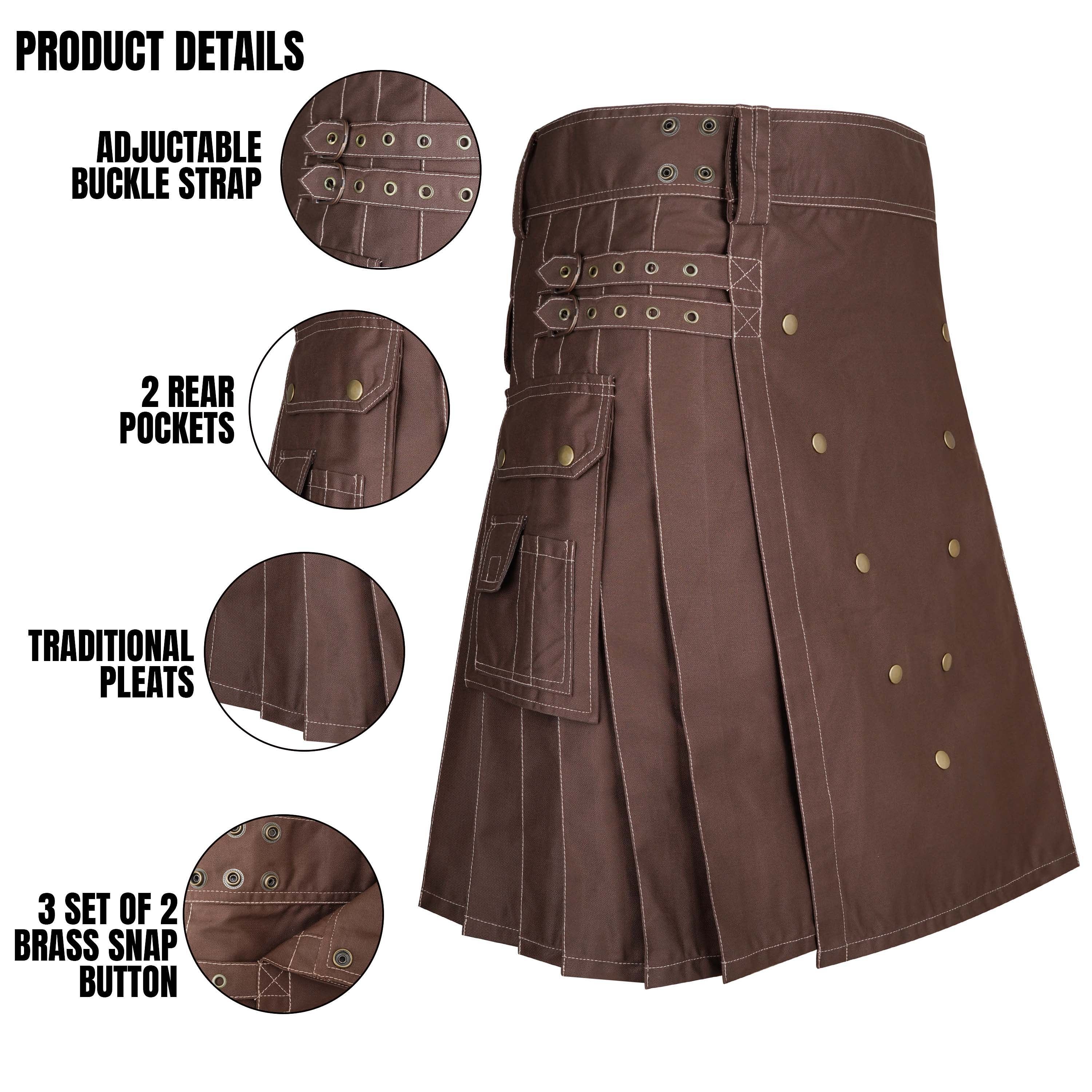 Men's Brown Cotton Utility Kilt