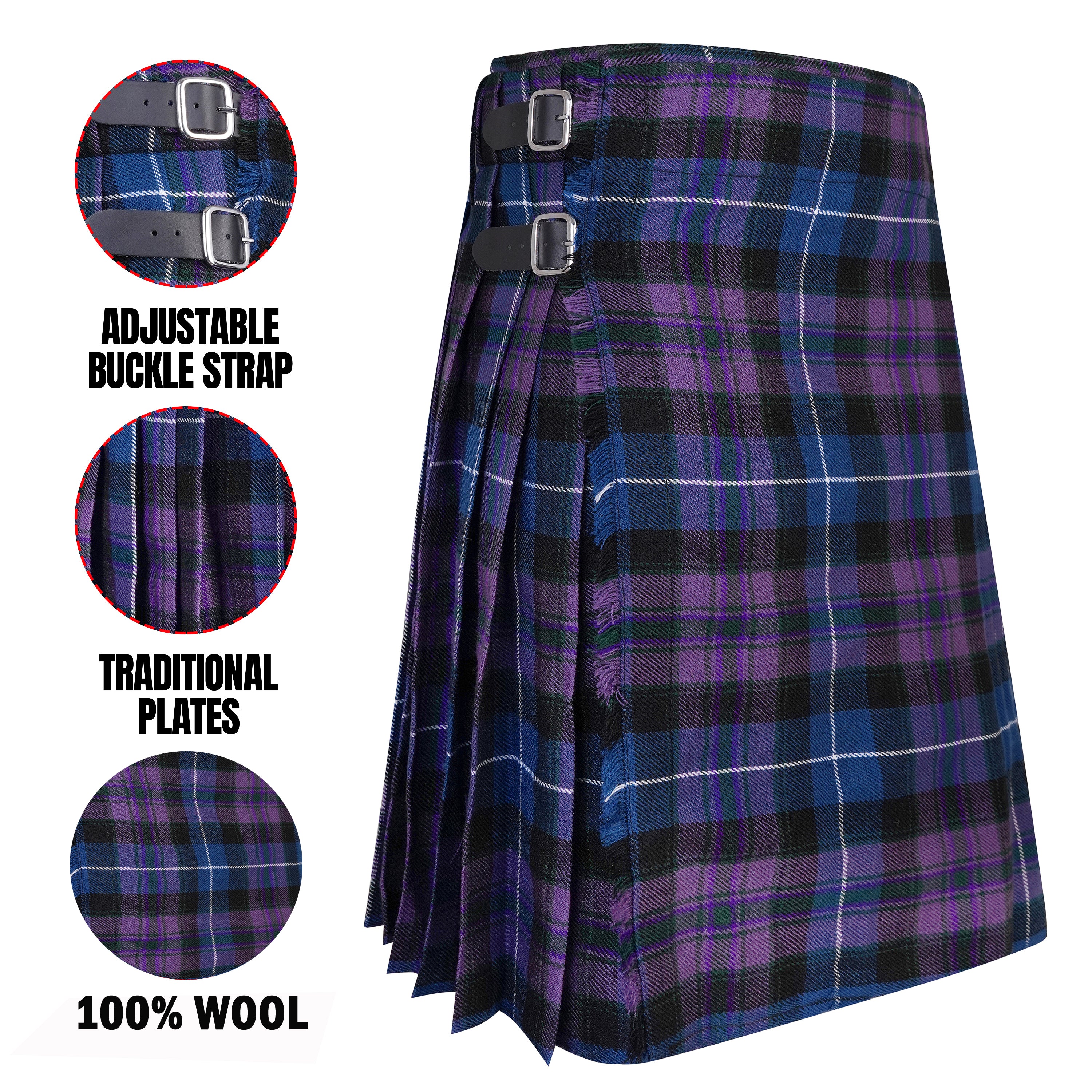 Men's Scottish Traditional 5 Yard Pride of Scotland Tartan Kilt, Highland Wedding Wool Kilts