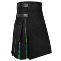 Scottish Style Hybrid Utility Iresh Kilt for Men – Plus Size Black Cotton, Tartan Wool Panels (Copy)