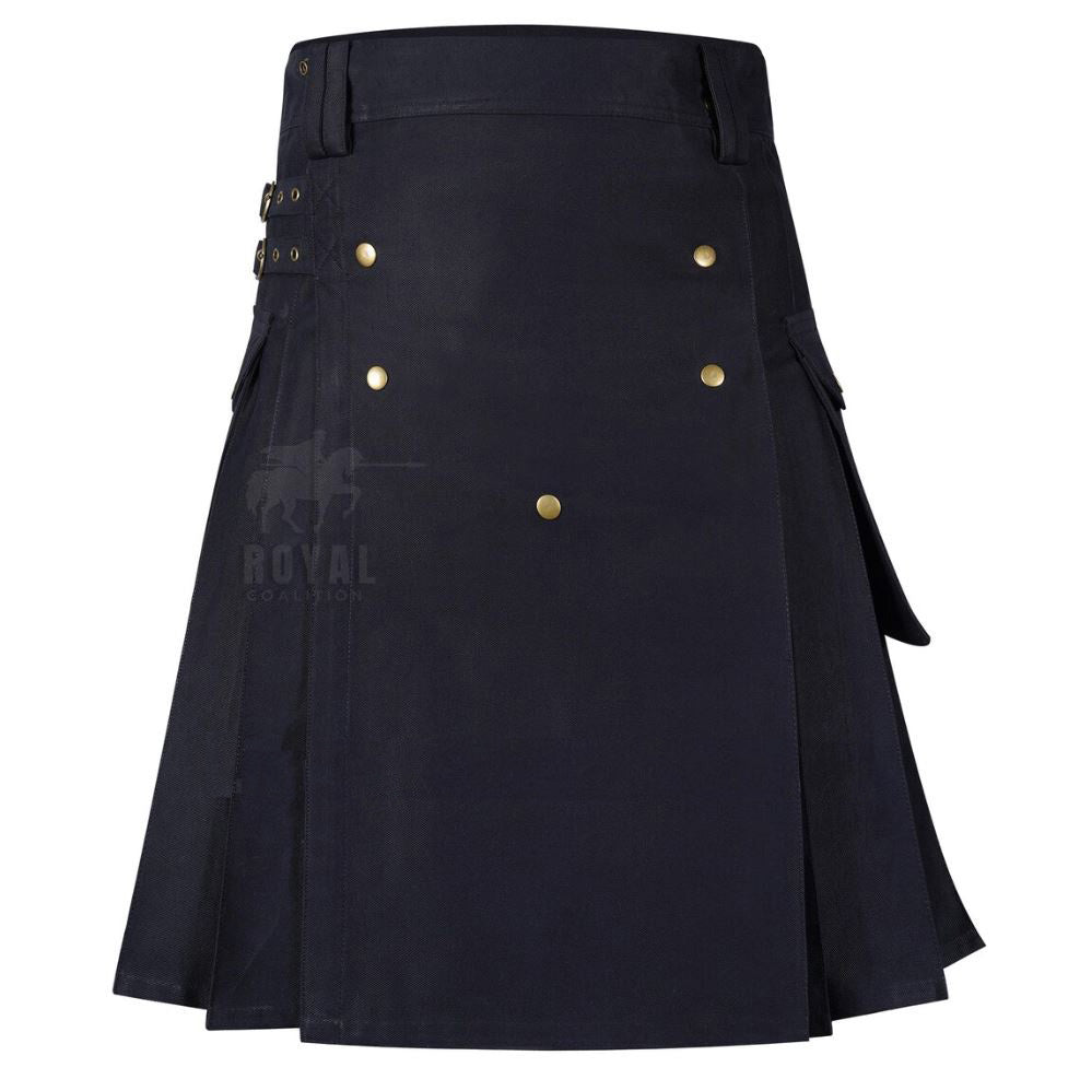 Men 's Black Cotton Utility Kilt