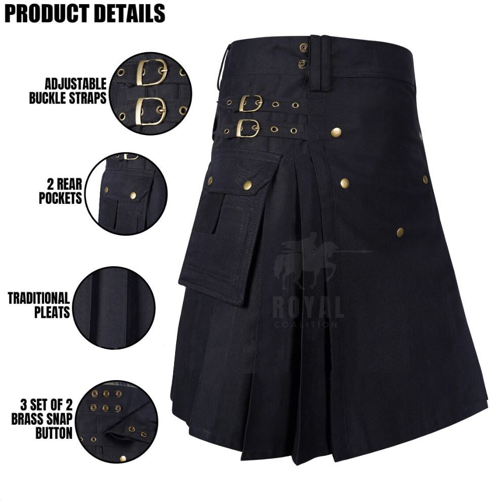 Men 's Black Cotton Utility Kilt