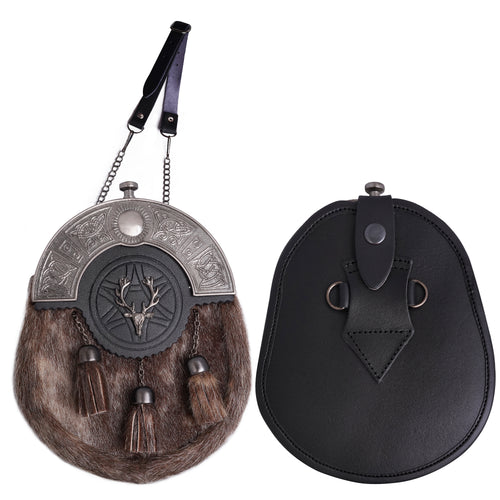 Kilt Sporran Stag Head Genuine Leather Scottish Traditional Kilts Pouch