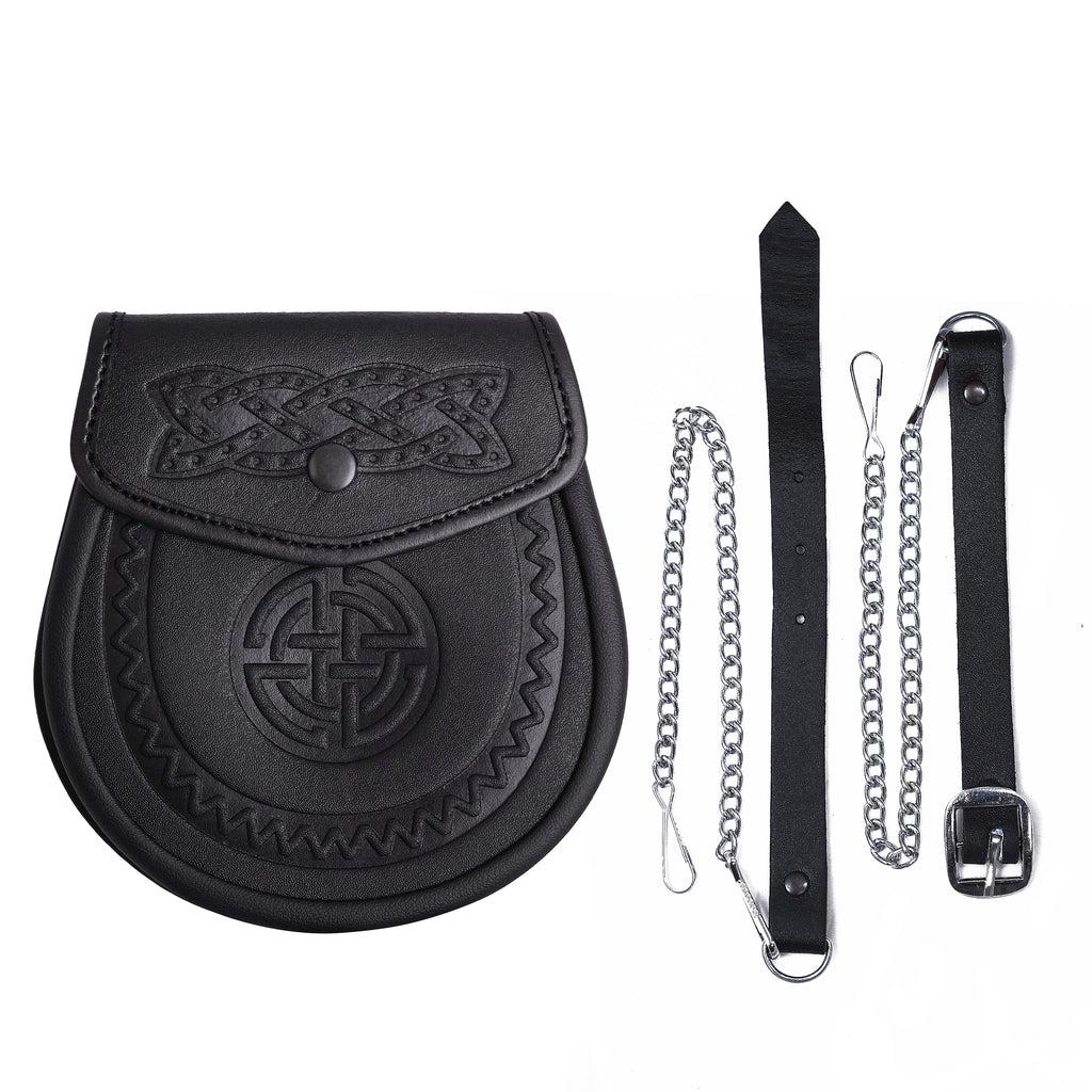 Medieval Sporran Leather Pouch with Tassels Scottish Kilt Costume Accessory