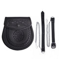 Medieval Sporran Leather Pouch with Tassels Scottish Kilt Costume Accessory