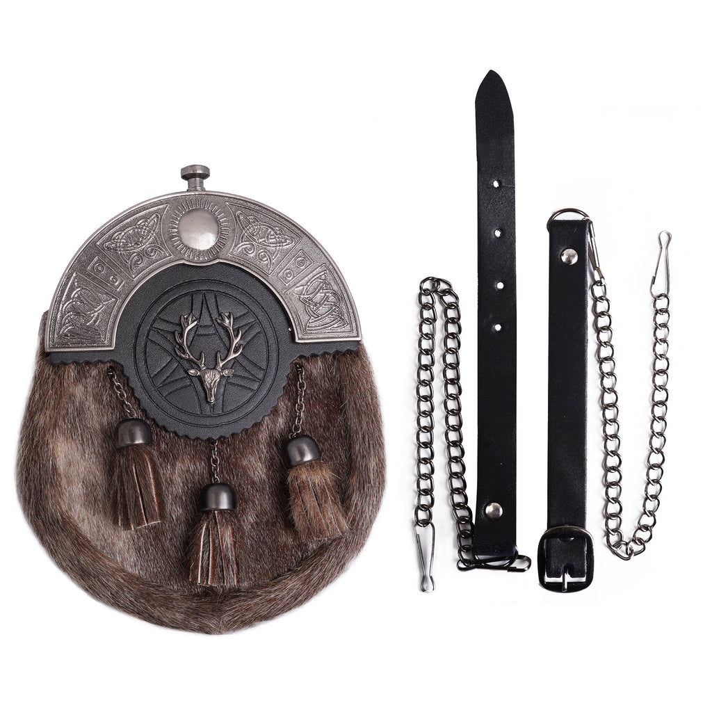 Kilt Sporran Stag Head Genuine Leather Scottish Traditional Kilts Pouch
