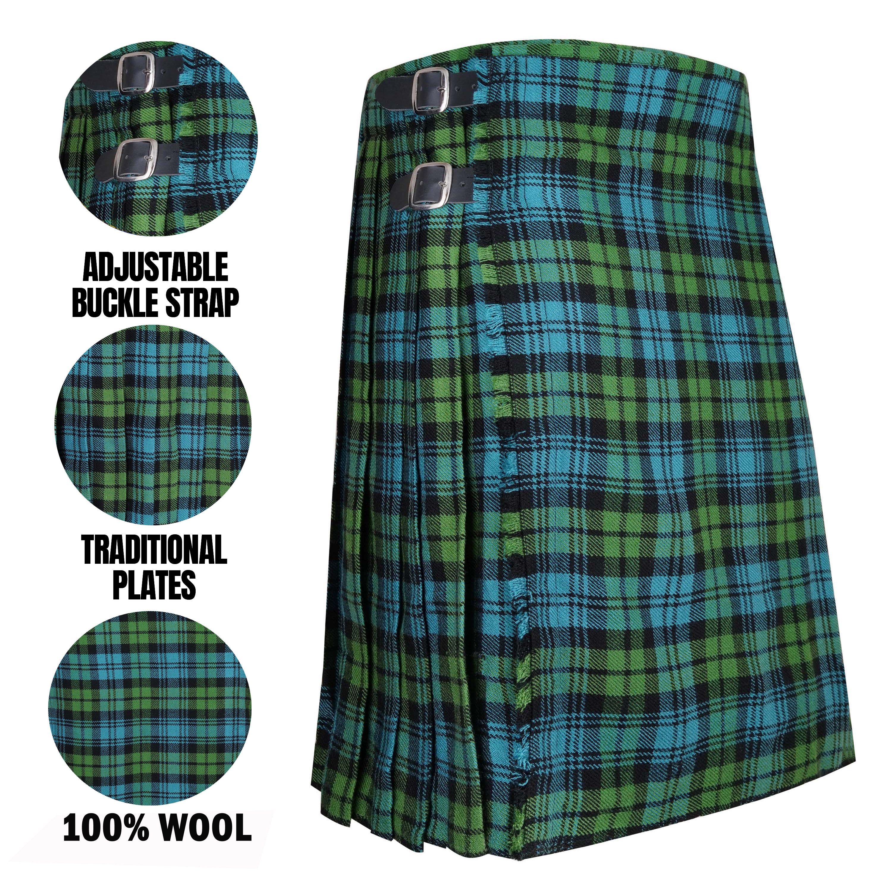 Men's Scottish Traditional 5 Yard Campbell Ancient Tartan Kilt, Highland Wedding Wool Kilts